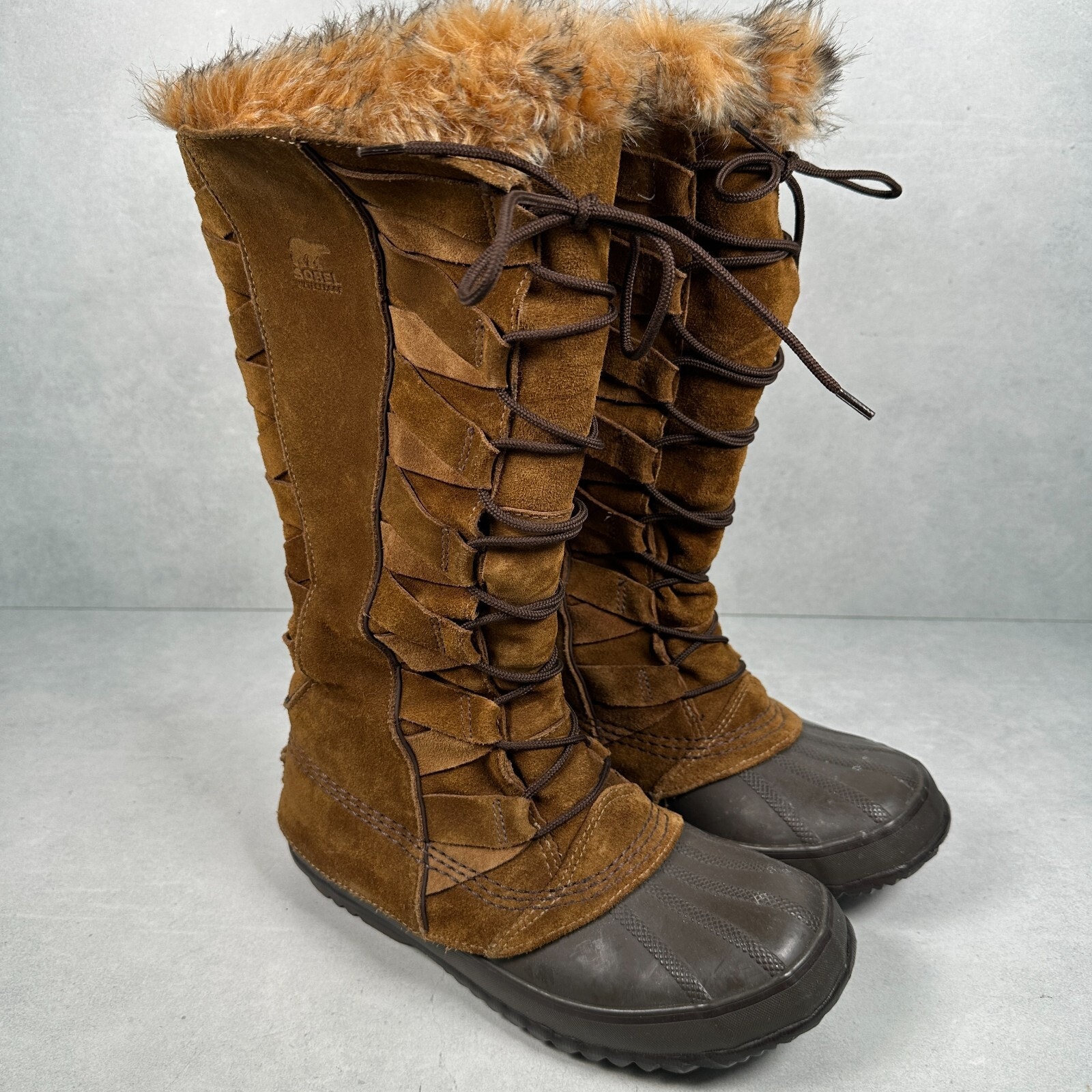 Sorel Boots Womens 7 Brown Cate Of Alexandria 8 Faux Fur Waterproof Winter Rare